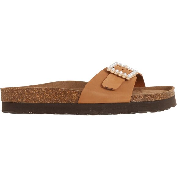 NEW BIO GREEN Made in Spain Big Tonal Pearl Buckle Slide Sandals - Suede 253 - Picture 3 of 6